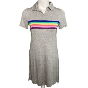 Juniors Love Fire Gray Rainbow Collared Soft‎ T Shirt Dress Sz Small NEW
